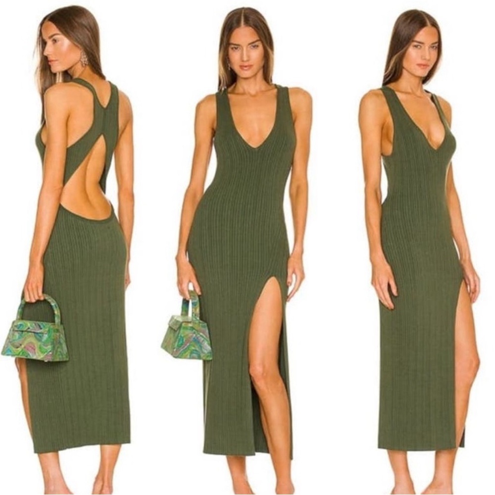 Michael Costello x Revolve Variegated Ribbed Bodycon Dress in Green